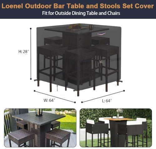 Outdoor Dining Table Cover, Waterproof Outdoor Patio Table Cover Patio Bar Set Covers for Square Bistro Tables & Chairs Set- 64"L x 64"W x 28"H - Image 2