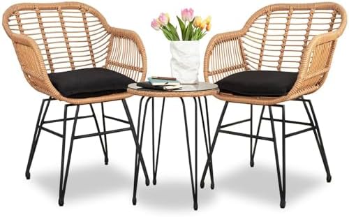 3 Piece Outdoor Wicker Furniture Bistro Set, Rattan Chairs Conversation Sets Wicker Patio Furniture for Balcony Poolside Backyard, Black - Image 2