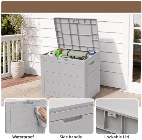 35 Gallon Outdoor Storage Box Waterproof, Deck Boxes Outdoor, Grey - Image 4