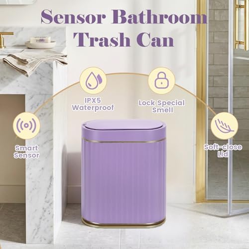 ELPHECO Bathroom Sensor Trash Can, 2 Gallon, Automatic Lid, Purple - Image 6