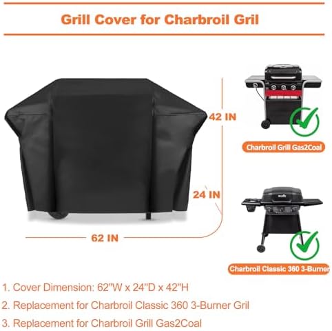 Grill Cover for Charbroil Classic 360 3-Burner & Charbroil Grill Gas2Coal - Image 2