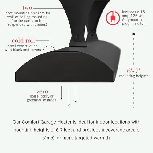 Infratech Comfort Garage Heater C-1512 BL Powder Coated Steel Fixture w/ 6' Power Cord 1500 Watt 120 Volt 33" Long - Includes 15 AMP Plug-in-Switch - Image 4