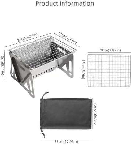 WINB Portable Folding BBQ Grill with Carry Bag for 1-2 People - Mini Charcoal Grill for Camping, Compact Stainless Steel Fire Pit, Outdoor Grill for Backyard, Hiking & Picnic (8.2X5.5 IN) - Image 7
