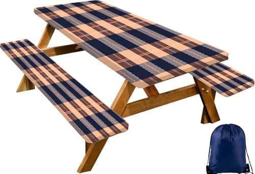 CAPSCEOLL Fitted Picnic Table Cover with Bench Covers 8ft - Autumn Plaid by CAPSCEOLL