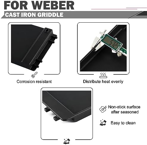 7566 Griddle Replacement Parts for Weber Genesis Griddle E-310 E-330 S-330 Grill Parts Weber Genesis 300 Series S-310 EP-310 E-320 S-320 EP-330 Cast Iron Flat Top Replacement Half Cooking Grates Plate - Image 5
