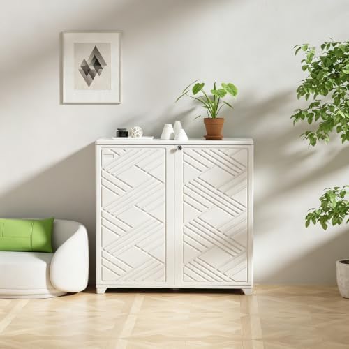 Mrosaa Outdoor Indoor Storage Cabinet,Resin Cabinet Waterproof White - Image 2