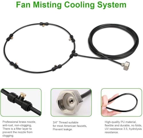 Outdoor Misting Fan Kit for a Cool Patio Breeze,Water Mister Spray for Cooling Outdoor,26FT (8M) Misting Line + 5 Brass Mist Nozzles + a Brass Adapter(3/4) Fit to Any Outdoor Fan - Image 5
