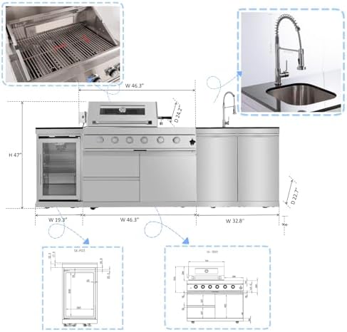 Outdoor Kitchen Island 98.4 Inch, 72000 BTU Gas Grill Combination With Refrigerator and Sink, Outdoor Stainless Steel Barbecue Bar, Natural Gas Barbecue Grill for Patios, Gardens, Parties - Image 2