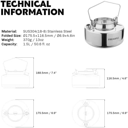 Fire-Maple Antarcti Camping Kettle Stainless Steel Camp Tea Pot, 1.5L - Image 2