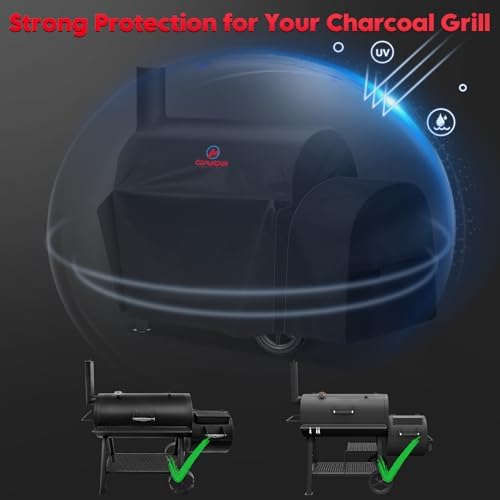 Grill Cover for Oklahoma Joe's Highland Offset Smoker - 600D Premium Smoker Cover Waterproof & Heavy Duty for Oklahoma Joe's Charcoal Offset Smoker, 64" L x 31" W x 44" H - Image 4