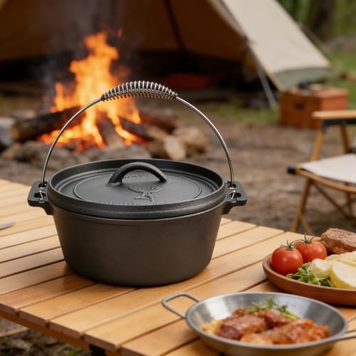 4.5 Quart Cast Iron Dutch Oven Pre-Seasoned Camp Pot with 10 inch Black Steel Lid Lifter and Polyester Carrybag - Image 6