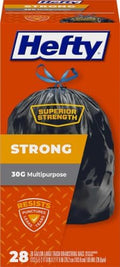 Hefty Strong 30 Gallon Trash Bags with Drawstrings, Black, Unscented, 28ct by Hefty