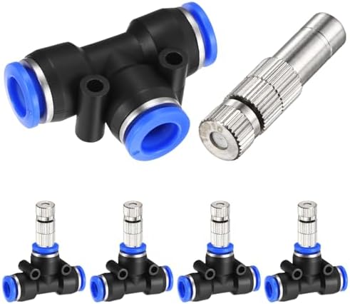 M METERXITY 5-Set Brass Misting Nozzles Tees Kit, 0.016"/0.4mm Orifice Mister Replacement Nozzles with Filter Mesh for Outdoor Cooling System/Greenhouse, Water Misting Nozzle Tees Kits by MMETERXITY