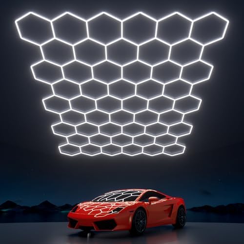 Hexagon Garage Lights: 1295W 185 Pack 50 Grids LED Garage Lights - Easy Install 6500K Super Bright Honeycomb Light for Warehouse, Car Detailing Shop, Exhibition Hall, Gym by WelcometovisitLitezone