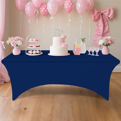 Smiry 2 Pack Spandex Table Cloth 6FT, Elastic Fitted Navy Tablecloth - Image 7