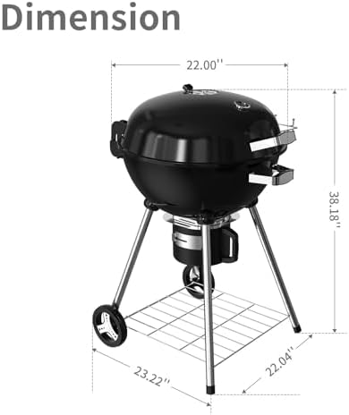22.5-Inch Portable Charcoal Grill, Heavy Duty Kettle BBQ Smoker with Built-in Thermometer & Removable Water-Rinsable Ash Catcher for Outdoor Camping, Patio, Backyard, and Tailgating - Image 3