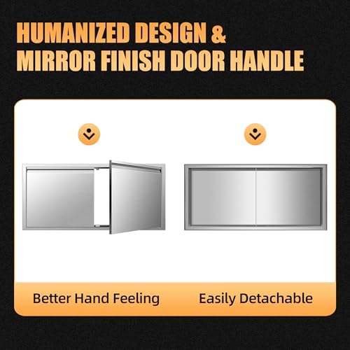 Outdoor Kitchen Doors 42W x 21H Inch Horizontal Handle Double BBQ Access Doors, 304 Stainless Steel for Outdoor Kitchen Cabinet Grill Station or BBQ Island - Image 4