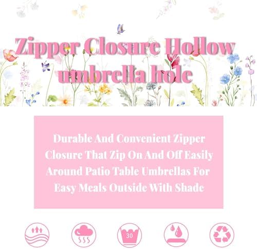 Zipper Tablecloth with Umbrella Hole for Patio Table, Waterproof Polyester Outdoor Table Cover, Easy Install Split Design, Wind Resistant, Multiple Patterns for Picnic, BBQ & Garden - Image 5