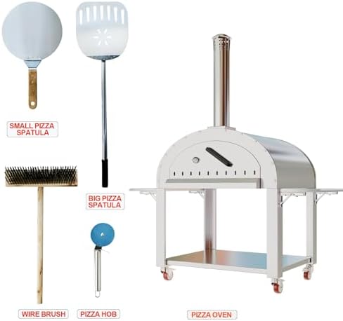 Wood-Fired Outdoor Pizza Oven 44 in – Stainless Steel 2-Layer Vertical Charcoal & Pellet Pizza Maker with 4 Wheels, Mobile Kiln-Style Pizza Grill, High Heat for Patio & Outdoor Kitchen Backyard - Image 7