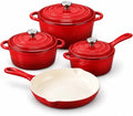 QuliMetal Enameled Cast Iron Cookware Set, 4-Piece Pots and Pans Set with Lids, 10.25" Skillet, 2QT Saucepan, 2.8QT & 4.8QT Dutch Ovens, Oven Safe to 500°F, All Stovetops Compatible - Rouge Red by QuliMetal