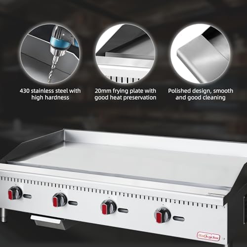 Commercial Gas Griddle - 48" Countertop Griddle. 120,000 BTU Flat Top Griddle, Natural Gas (NG) / Propane, CSA Certified Stainless Steel Teppanyaki Grill for Restaurants - Image 4