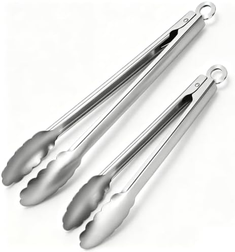 Stainless Steel Cooking Tong Set - 12" & 9" Locking Kitchen Tongs by Unknown
