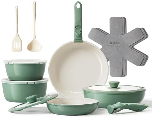 Redchef 16pcs Ceramic Pots and Pans Set Nonstick, Healthy RV Cookware Set by Redchef