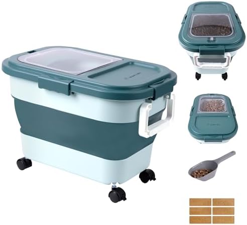 Wood Pellet Storage Container 20-25lbs, Wheeled Bin with Clear Window by Leaforylife