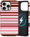 for iPhone 16 Pro Case, Magnetic Matte Frosted Dual-Layer Striped Phone Case for Women, Retro Aesthetic Cover Compatible with MagSafe Accessories - Rose Cocoa by YKCZL