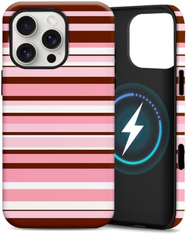 for iPhone 16 Pro Case, Magnetic Matte Frosted Dual-Layer Striped Phone Case for Women, Retro Aesthetic Cover Compatible with MagSafe Accessories - Rose Cocoa by YKCZL