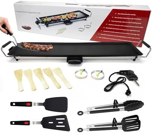 Premium Electric Griddle 36" with Silicone Cooking Utensils Set - Extra Large Portable & Nonstick Electric Grill for Outdoor Use with Adjustable Heating - Smokeless Indoor Grill by IDL Packaging by IDLPackaging