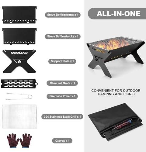 Odoland Camping Campfire Grill, Portable Folding Charcoal Grills for BBQ - Image 2
