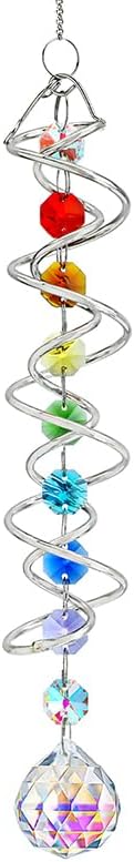 20.5in Crystal Sun Catcher with Chakra Beads Wind Spinner Decor by HDHYALINEDORA