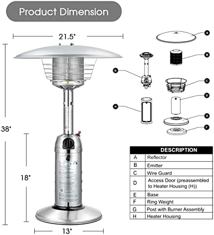 Tangkula Tabletop Propane Patio Heater with Adjustable Flame, 11,000 BTU - Image 7