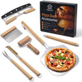 Outdoor Pizza Oven Accessories Kit, 6 Peices Pizza Set for Adults Includes Round Pizza Peeler, Oven Brush, Bubble Popper Turner, Rocker Cutter, Dough Roller & Scraper by Homelance