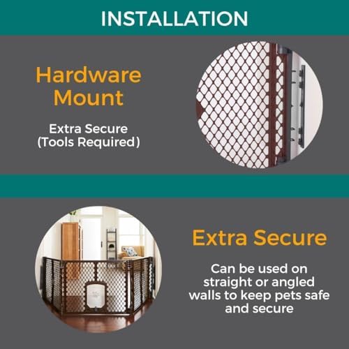 MyPet Extra Wide Dog Gate with Small Pet Door. 38.5” to 103.5" Wide. Cat Gate for Doorway. Made in USA. 26" Tall, Brown - Image 4