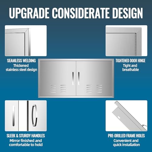 Outdoor Kitchen Doors with Vents - 42W x 21H Inch - 304 Stainless Steel BBQ Double Access Door with Detachable Handles for Outdoor Grill Cabinet,BBQ Island - Image 3
