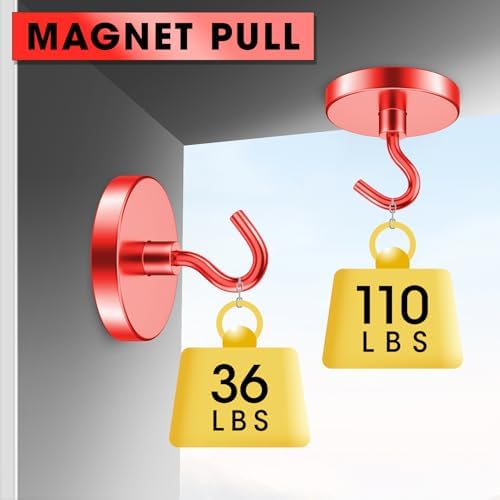 VNDUEEY Magnetic Hooks Heavy Duty, 110 Lbs Strong Magnets with Hook for Fridge, Super Neodymium Metal Hooks for Hanging, Magnet Hooks for Cruise, Grill, Toolbox, Coat and Storage (Red, Pack of 10) - Image 3