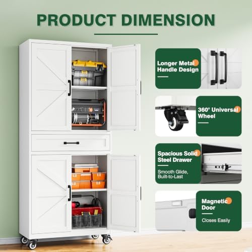 Letaya Metal Garage Storage Cabinets with Wheels,White Rolling Tool Cabinet - Image 4