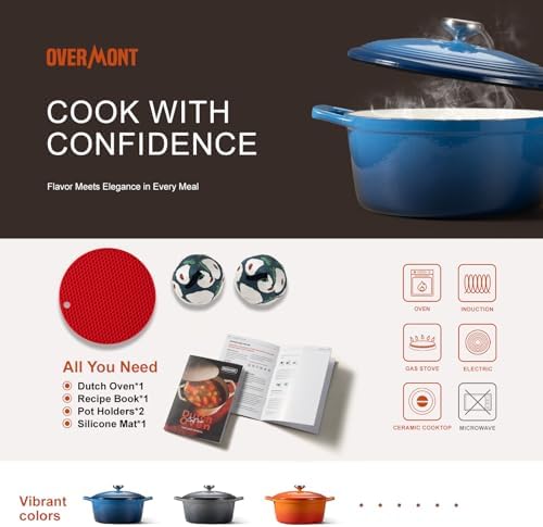 Overmont Enameled Cast Iron Dutch Oven - 5.5QT Pot with Lid Cookbook - Image 6