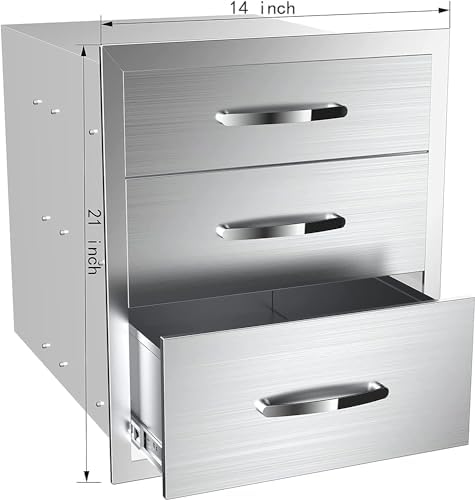 Outdoor Kitchen Drawers, 14W X 21H X 23D Stainless Steel Triple Access Drawers with Handle for Outdoor Kitchen Island - Image 3