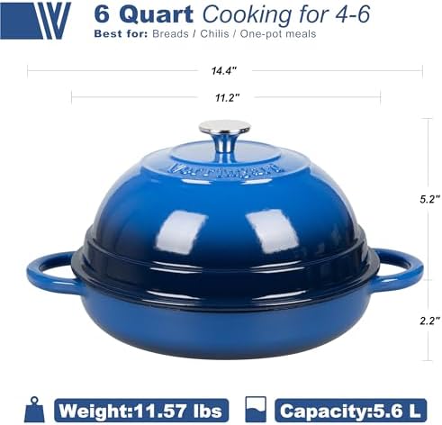 VORRINGARD Cast Iron Enameled Dutch Oven Pot with Lid for Bread Baking, Bread Oven, 6 Quart, Blue - Image 2