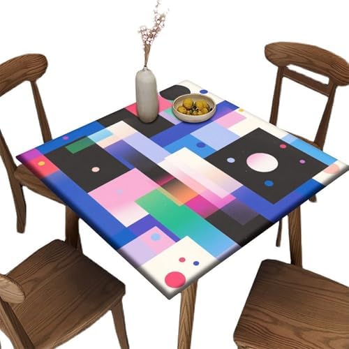 Square Elastic Fitted Tablecloths, Modern Geometric Pattern Printed on Oilproof Table Top Cover, Great for Outdoor Picnics Patio Lunch, Fit for 40" x 40" Square Tables by JRBSZMI2