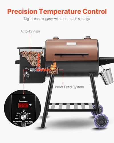 VEVOR Wood Pellet Grill Smoker, 8 in 1 BBQ Grills for Outdoor Cooking, 456 Square Inches Cook Area Electric Grill and Smoker, with Digital Controller, Meat Probe, 500°F Max Temperature, Black - Image 3