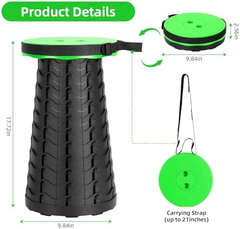 Qiguet Collapsible Stool, Folding Chair - Upgraded Portable Chair with Load Capacity 400lbs, Portable Stool for Camping Fishing Hiking - Folding Stool with Carrying Straps,Gifts for Fisherman (Green) - Image 2