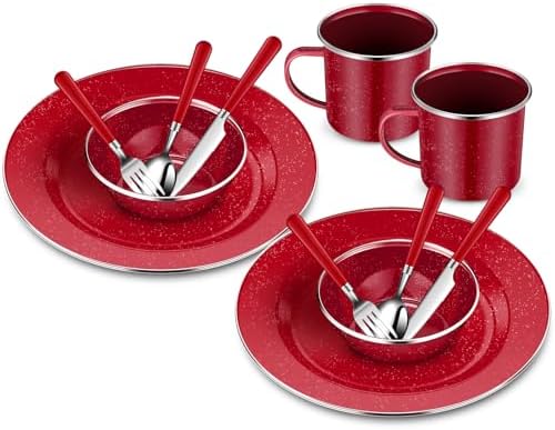 Nuogo 12 Pcs Enamel Camping Tableware Set Dinnerware Kit by Nuogo