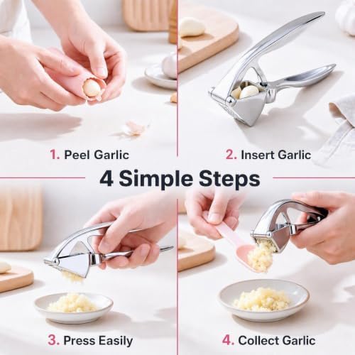 Premium Garlic Press Set with Silicone Peeler & Cleaning Brush - Image 5