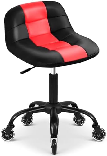 Rolling Shop Stool with Wheels, Rolling Short Stool with Back Support, 360° Swivel Garage Chair, Height Adjustable Chair 330lb Heavy Duty for Spa Salon Massage Tattoo (Red) by FreekyFit