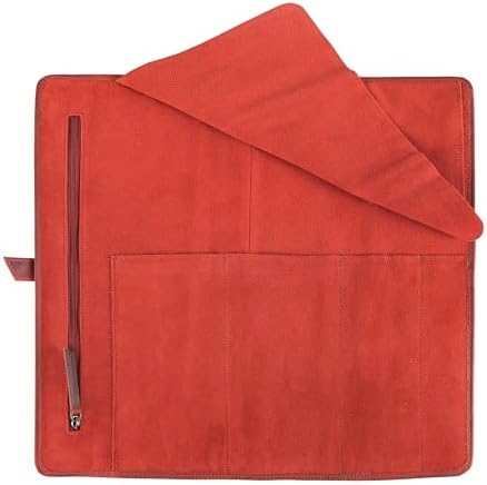 Leather Knife Roll Bag for Chefs – 17.5” x 17.5” Professional Chef Knife Storage Organizer, Portable Culinary Knife Case, Travel Knife Roll for Kitchen, BBQ & Catering (Red) - Image 3
