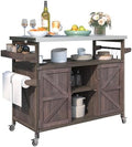 Outdoor Kitchen Island with Stainless Steel Top, Rolling Bar Cart & Storage Cabinet, 100% Solid Fir Wood BBQ Prep Station Grill Table with Spice Rack & Towel Holder (Dark Brown, 50-Inch) by Unknown